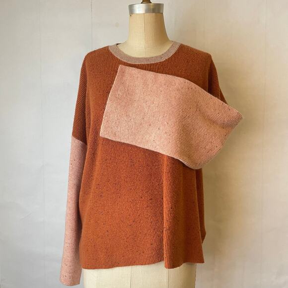 Roolee Colorblock Earthtone Pumpkin and Pink Wide Sleeved Crewneck Sweater 2XL - Picture 5 of 8